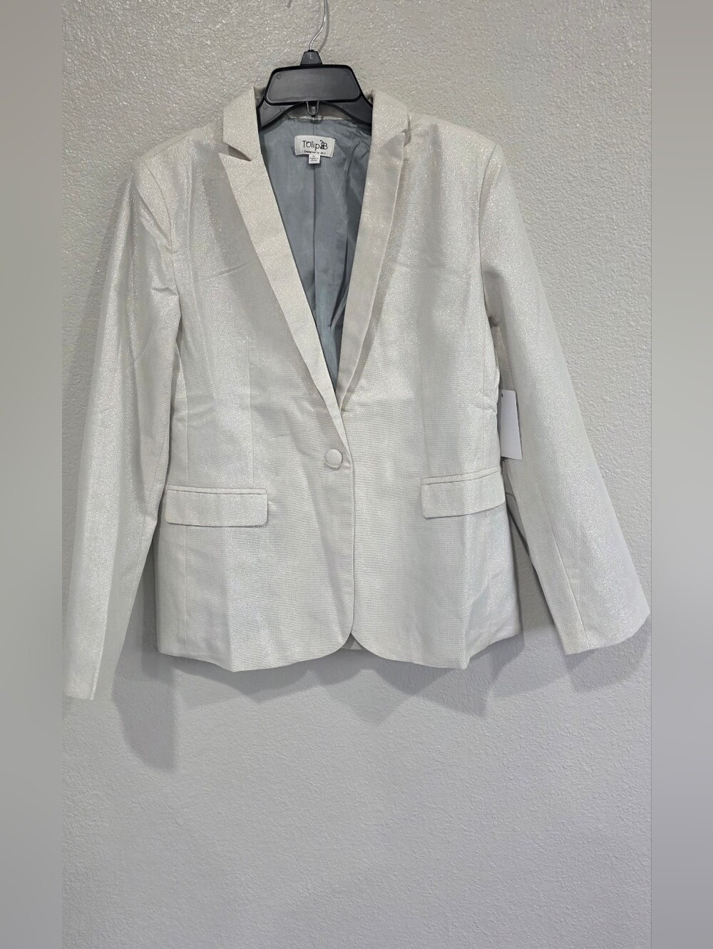 Metallic White Women's Blazer Jacket - Picture 2 of 6